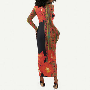 Afro Beauty Clivia Miniata Flowers Long Sleeve Bodycon Dress LT9