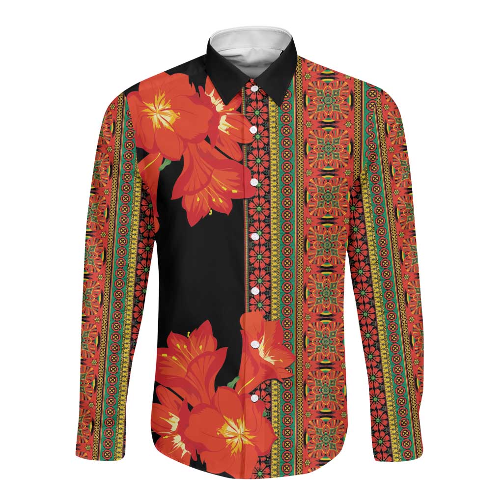 Afro Beauty Clivia Miniata Flowers Long Sleeve Button Shirt