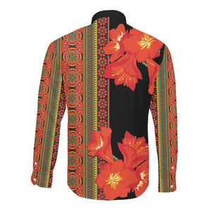 Afro Beauty Clivia Miniata Flowers Long Sleeve Button Shirt