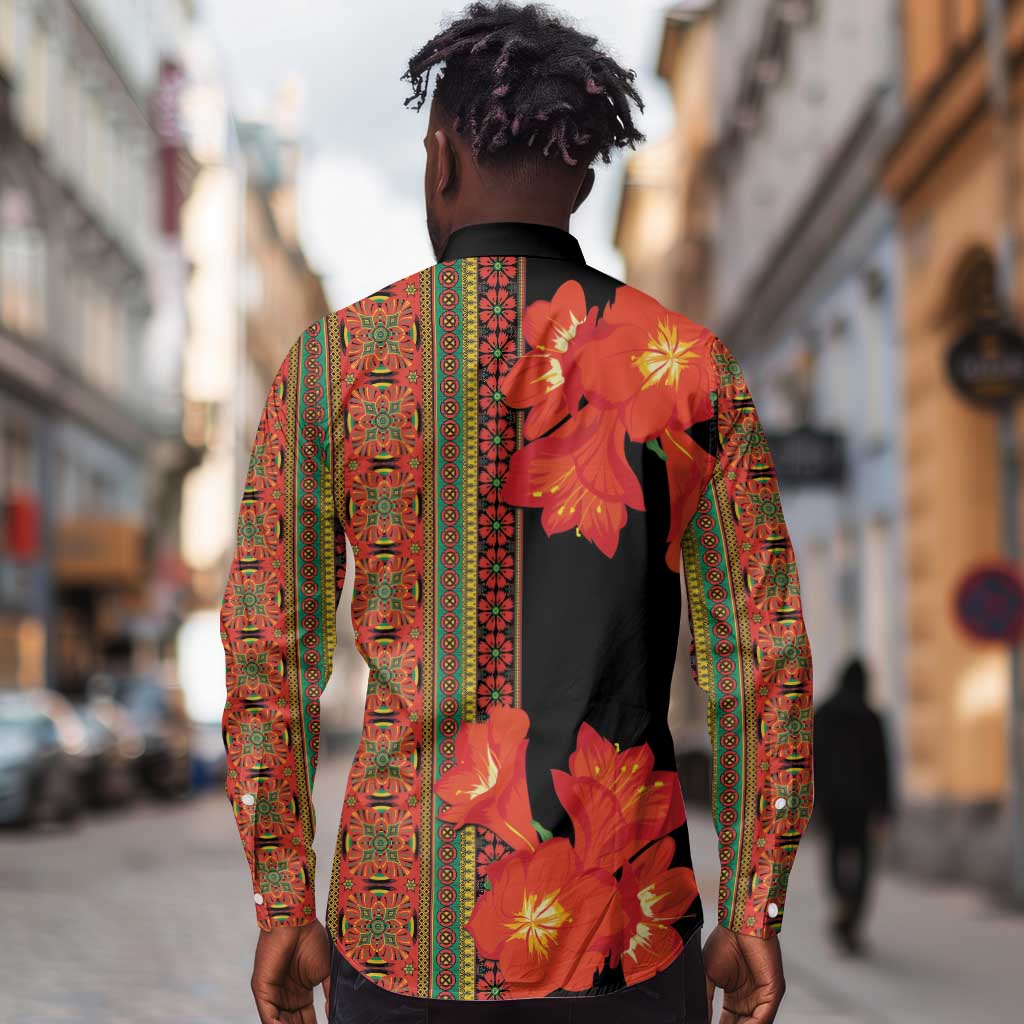 Afro Beauty Clivia Miniata Flowers Long Sleeve Button Shirt
