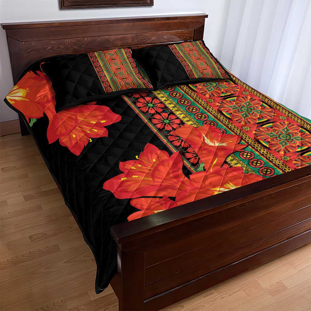 Afro Beauty Clivia Miniata Flowers Quilt Bed Set