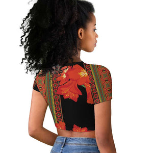 Afro Beauty Clivia Miniata Flowers Raglan Cropped T shirt