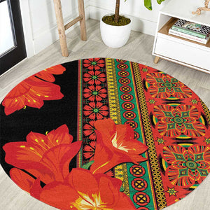 Afro Beauty Clivia Miniata Flowers Round Carpet
