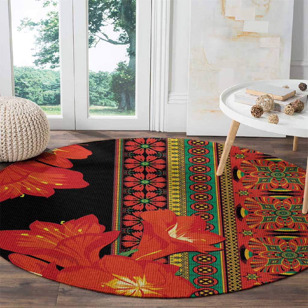Afro Beauty Clivia Miniata Flowers Round Carpet