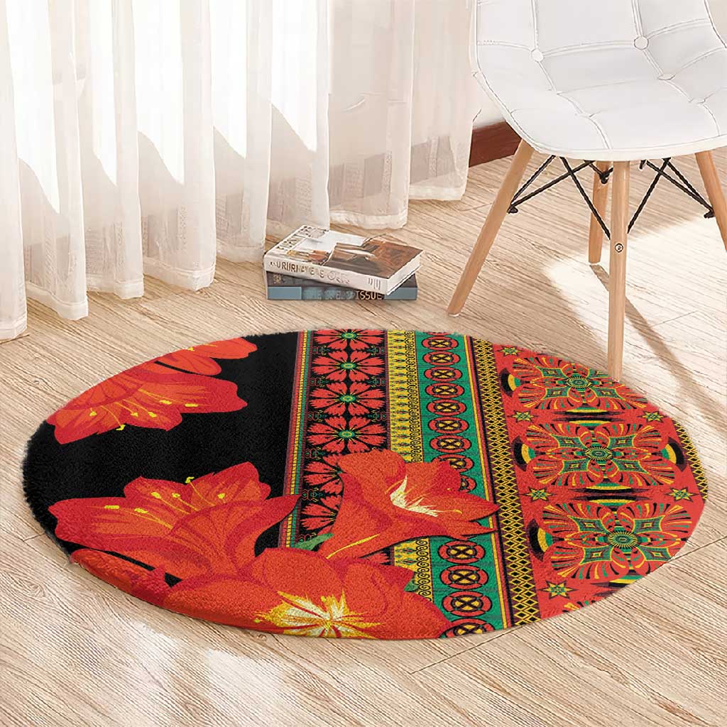 Afro Beauty Clivia Miniata Flowers Round Carpet