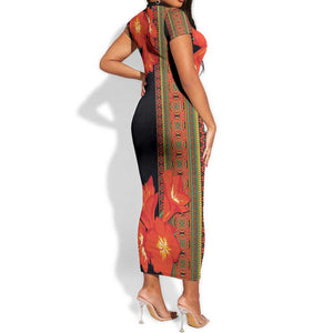 Afro Beauty Clivia Miniata Flowers Short Sleeve Bodycon Dress LT9