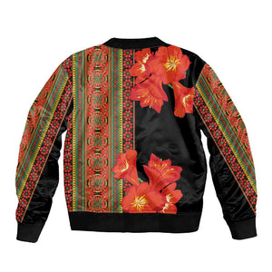 Afro Beauty Clivia Miniata Flowers Sleeve Zip Bomber Jacket