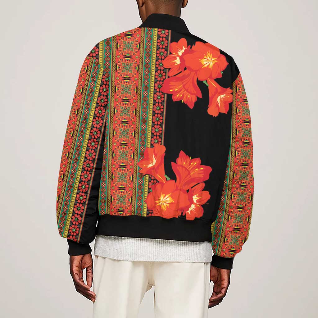 Afro Beauty Clivia Miniata Flowers Sleeve Zip Bomber Jacket