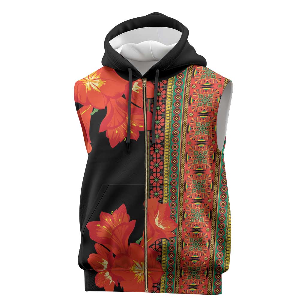 Afro Beauty Clivia Miniata Flowers Sleeveless Zip Hoodie - African Pride