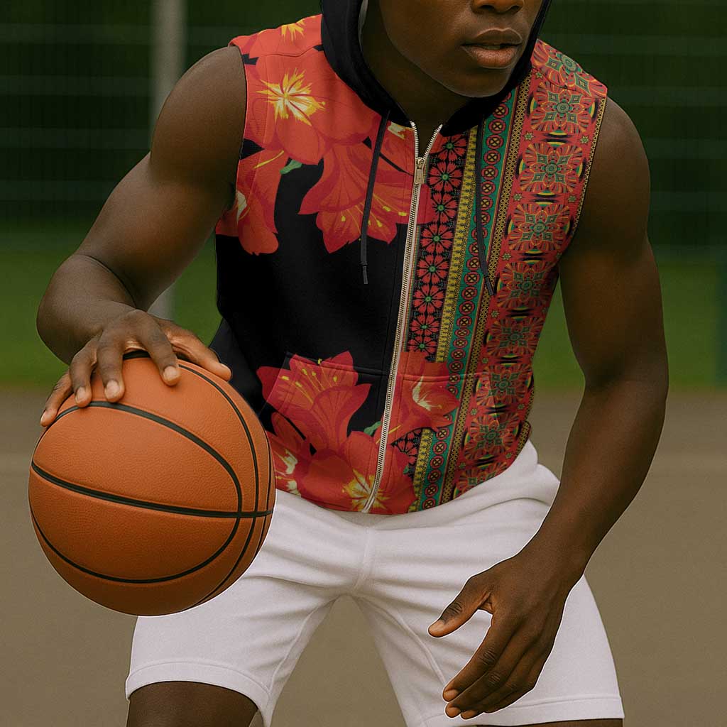 Afro Beauty Clivia Miniata Flowers Sleeveless Zip Hoodie - African Pride
