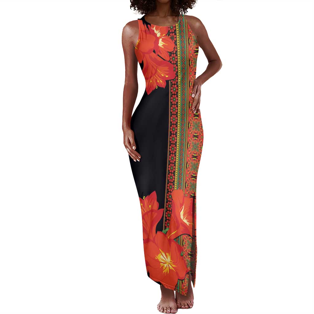 Afro Beauty Clivia Miniata Flowers Tank Maxi Dress