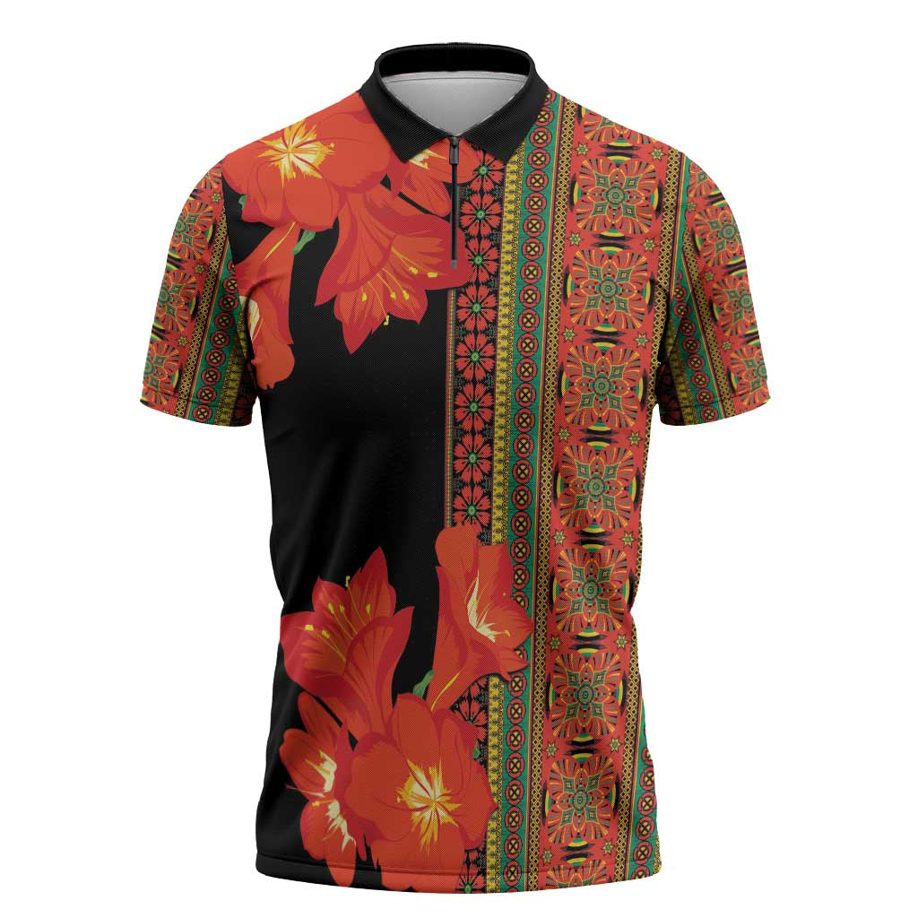 Africa Beauty Clivia Miniata Flowers Zipper Polo Shirt