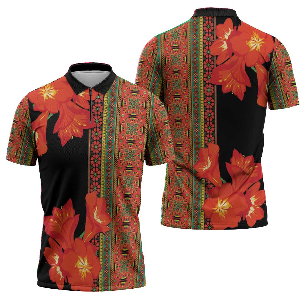 Africa Beauty Clivia Miniata Flowers Zipper Polo Shirt