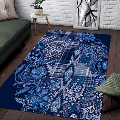 Afro Floral mix Maasai Shuka Area Rug Blue Moitf