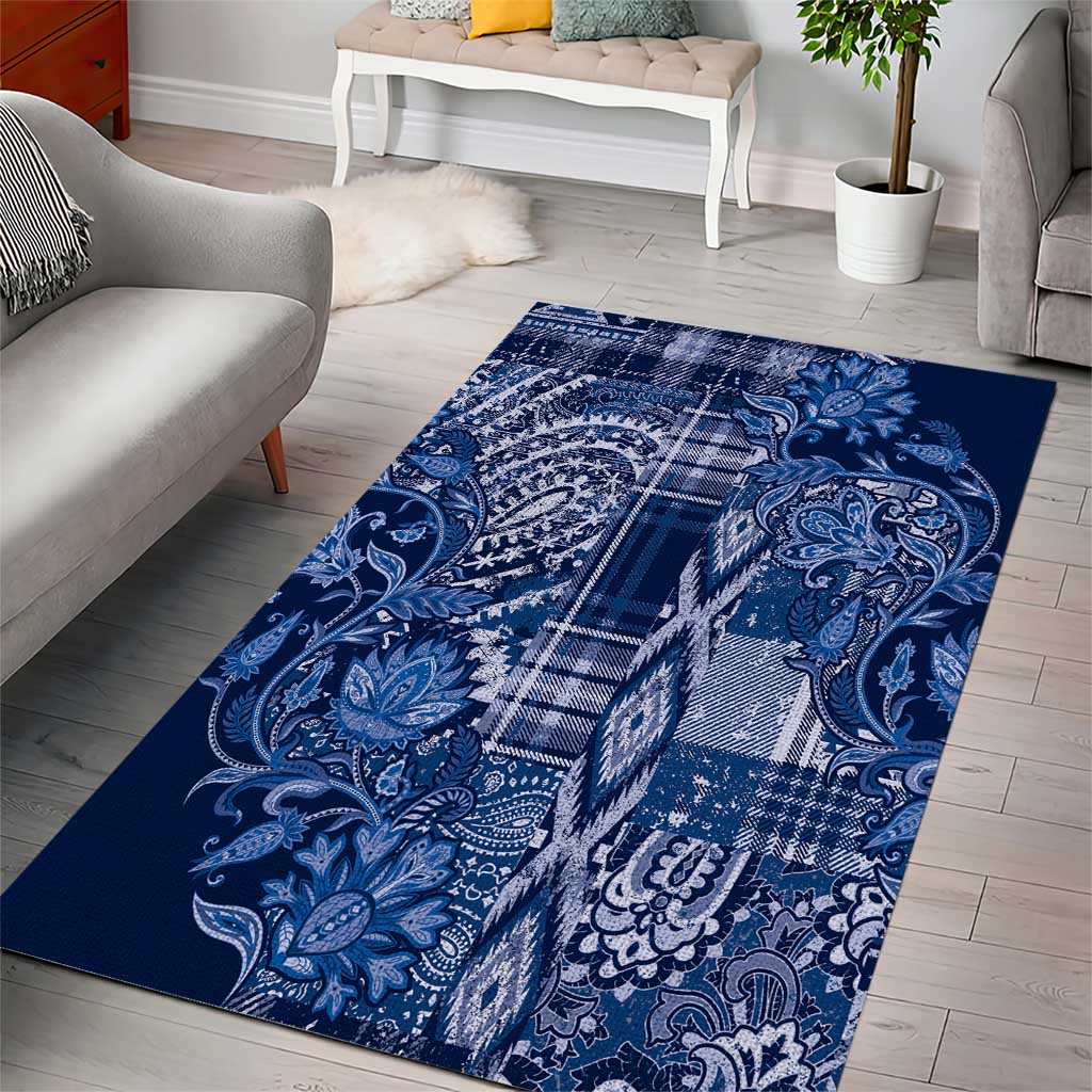 Afro Floral mix Maasai Shuka Area Rug Blue Moitf