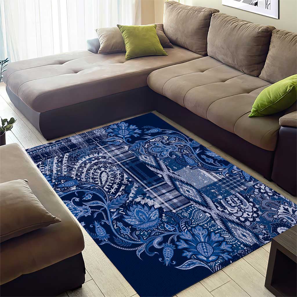 Afro Floral mix Maasai Shuka Area Rug Blue Moitf