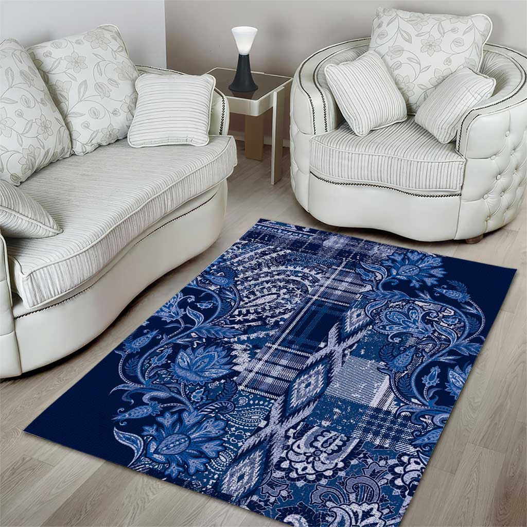 Afro Floral mix Maasai Shuka Area Rug Blue Moitf