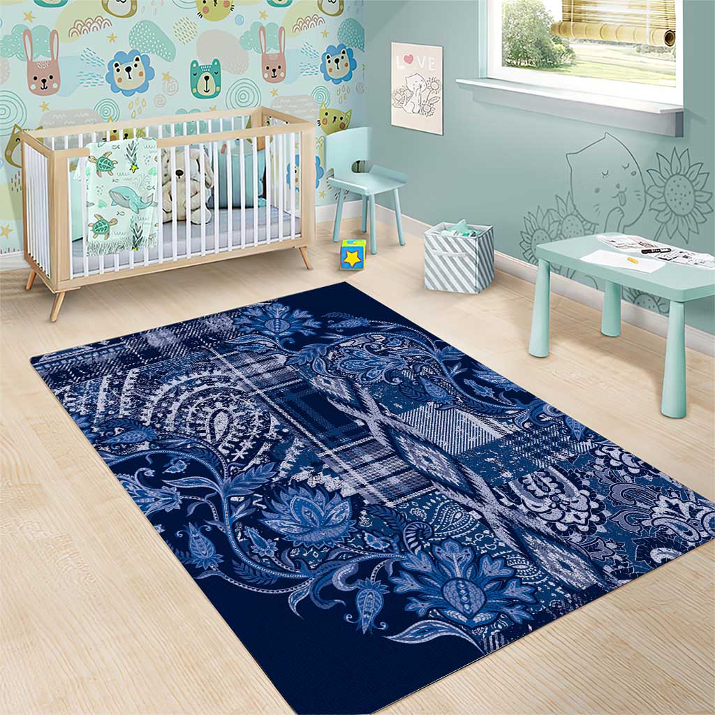 Afro Floral mix Maasai Shuka Area Rug Blue Moitf