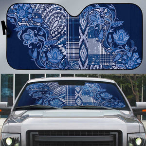 Africa Floral mix Maasai Shuka Auto Sun Shade Blue Moitf