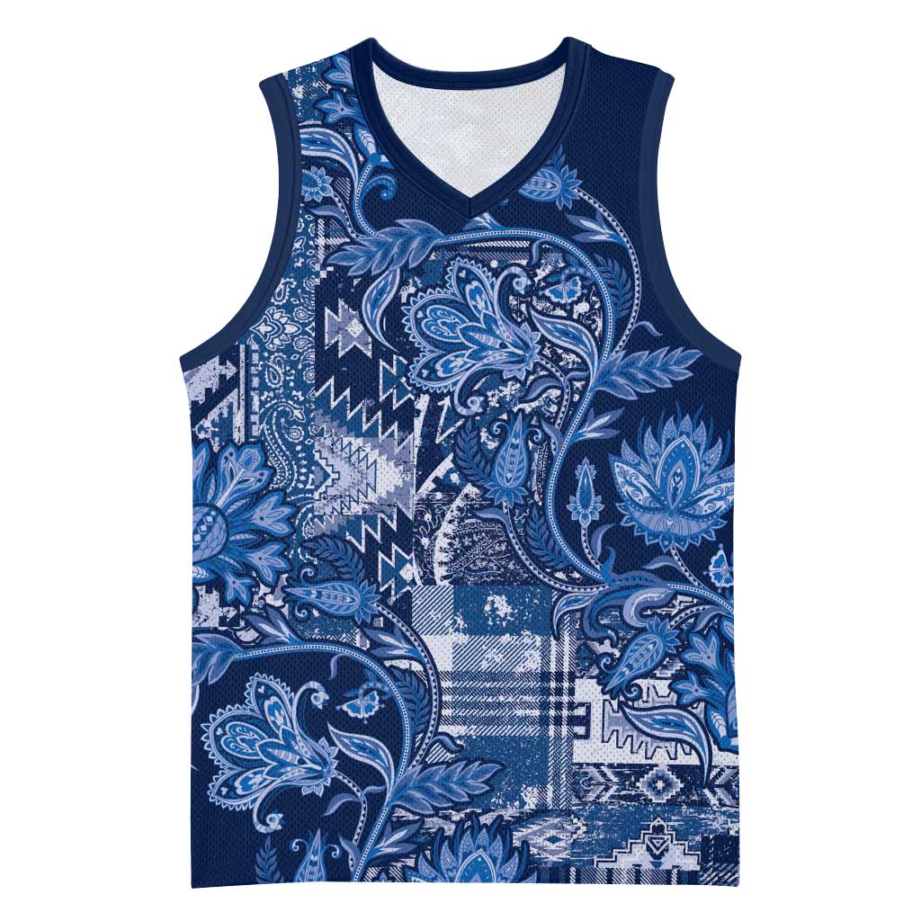 Afro Floral mix Maasai Shuka Basketball Jersey Blue Moitf - African Pride