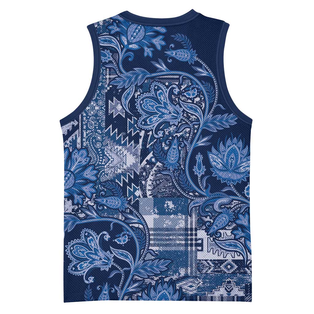 Afro Floral mix Maasai Shuka Basketball Jersey Blue Moitf - African Pride