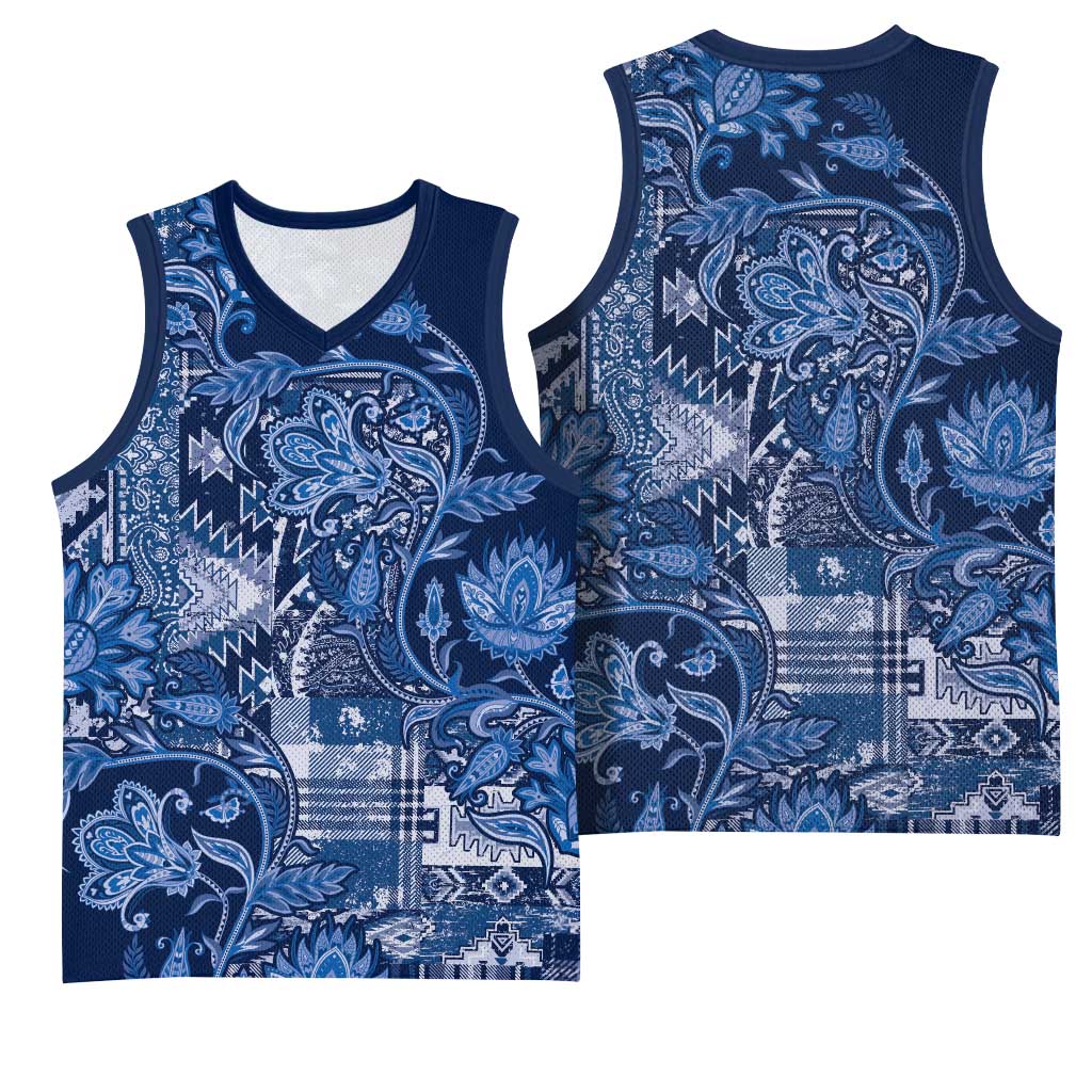 Afro Floral mix Maasai Shuka Basketball Jersey Blue Moitf - African Pride