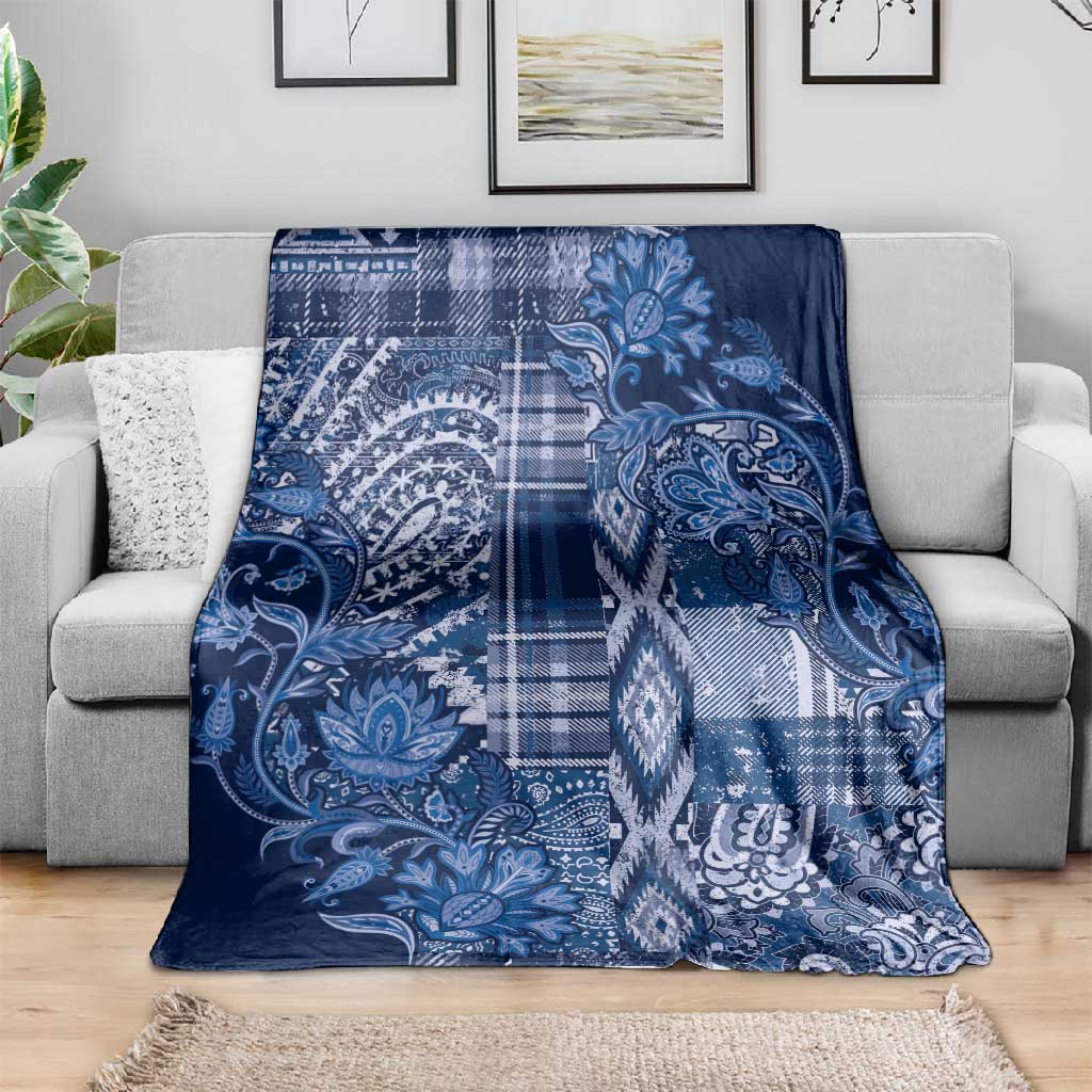 Afro Floral mix Maasai Shuka Blanket Blue Moitf
