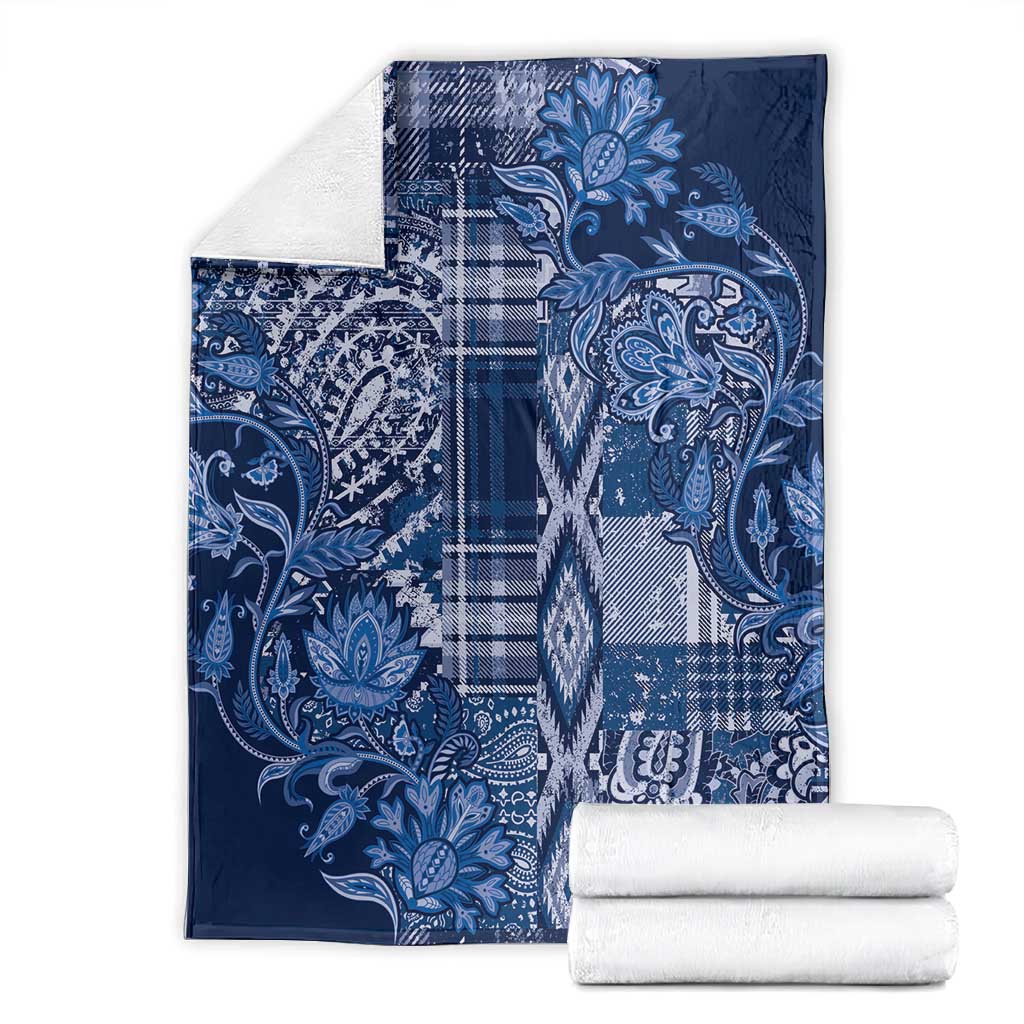 Afro Floral mix Maasai Shuka Blanket Blue Moitf