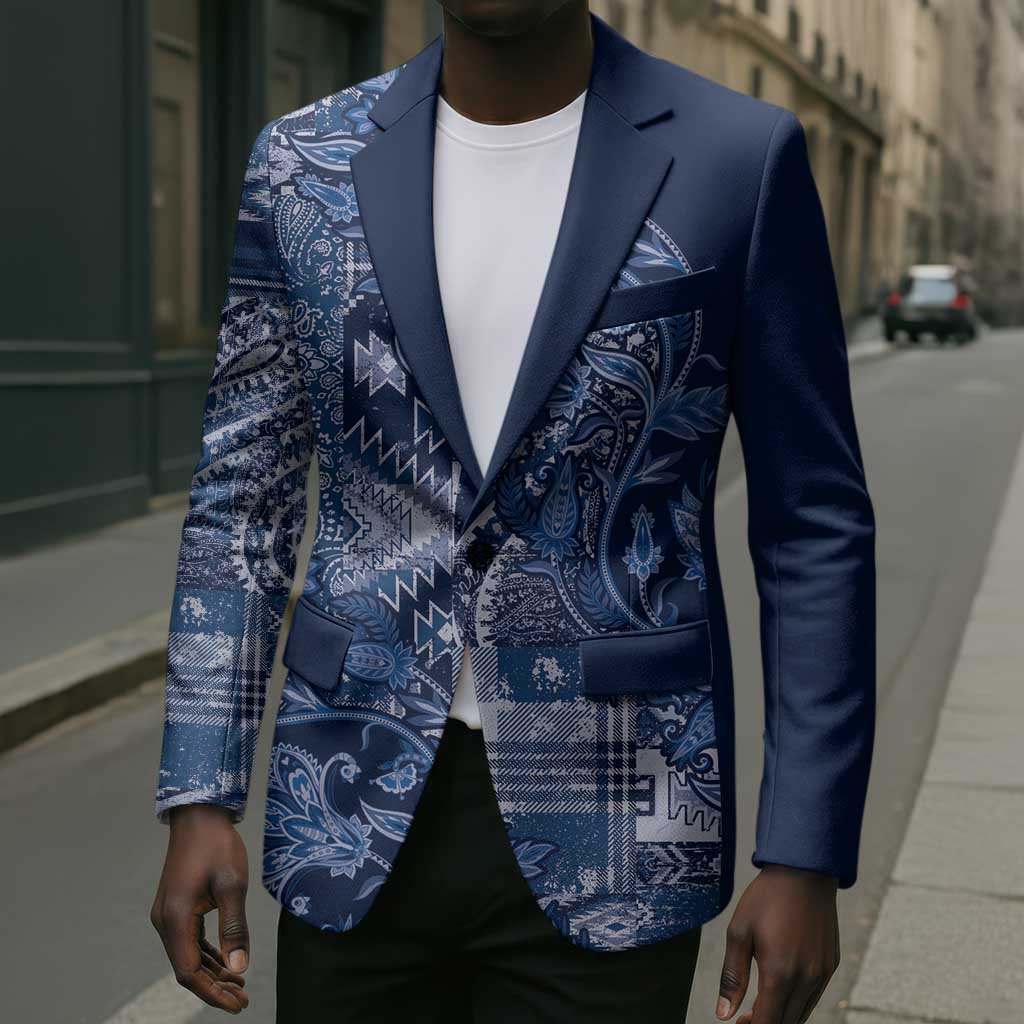 Africa Floral mix Maasai Shuka Blazer Blue Moitf