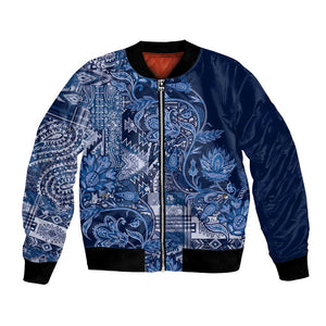 Afro Floral mix Maasai Shuka Bomber Jacket Blue Moitf