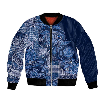 Afro Floral mix Maasai Shuka Bomber Jacket Blue Moitf