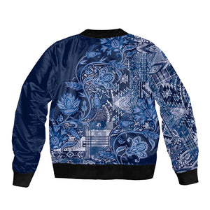 Afro Floral mix Maasai Shuka Bomber Jacket Blue Moitf