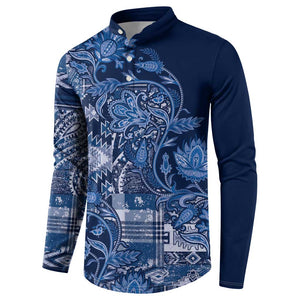 Africa Floral mix Maasai Shuka Button Sweatshirt Blue Moitf