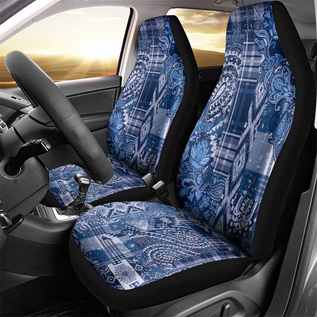 Afro Floral mix Maasai Shuka Car Seat Cover Blue Moitf