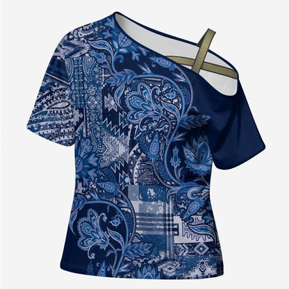 Africa Floral mix Maasai Shuka Cross Shoulder Shirt Blue Moitf