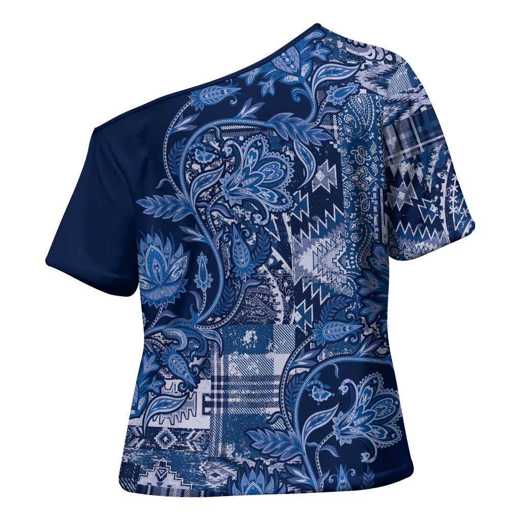 Africa Floral mix Maasai Shuka Cross Shoulder Shirt Blue Moitf
