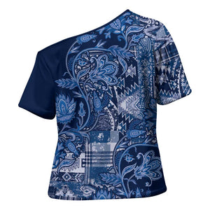 Africa Floral mix Maasai Shuka Cross Shoulder Shirt Blue Moitf