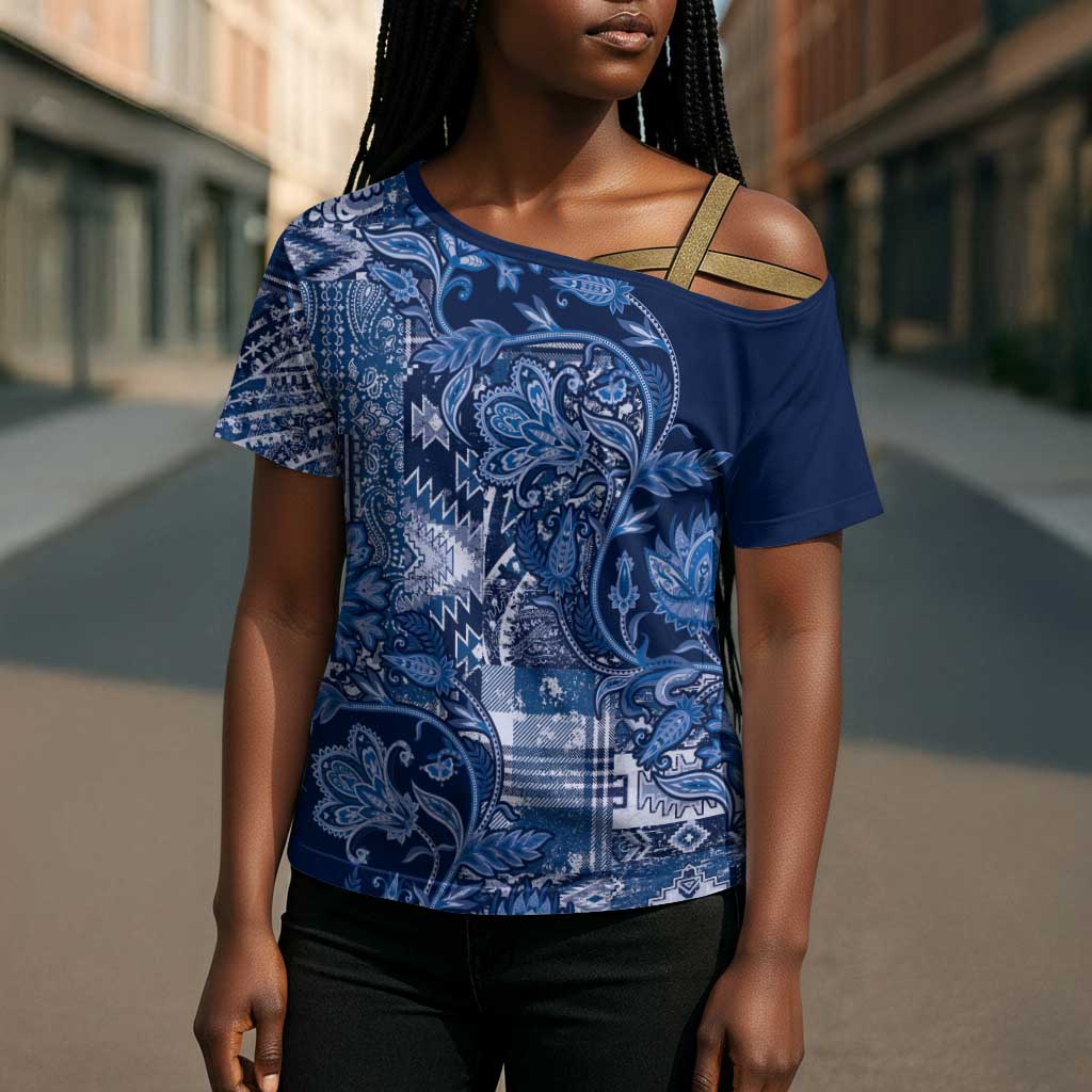 Africa Floral mix Maasai Shuka Cross Shoulder Shirt Blue Moitf