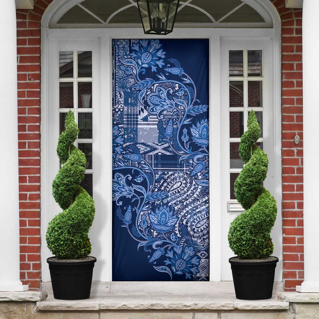 Africa Floral mix Maasai Shuka Door Cover Blue Moitf
