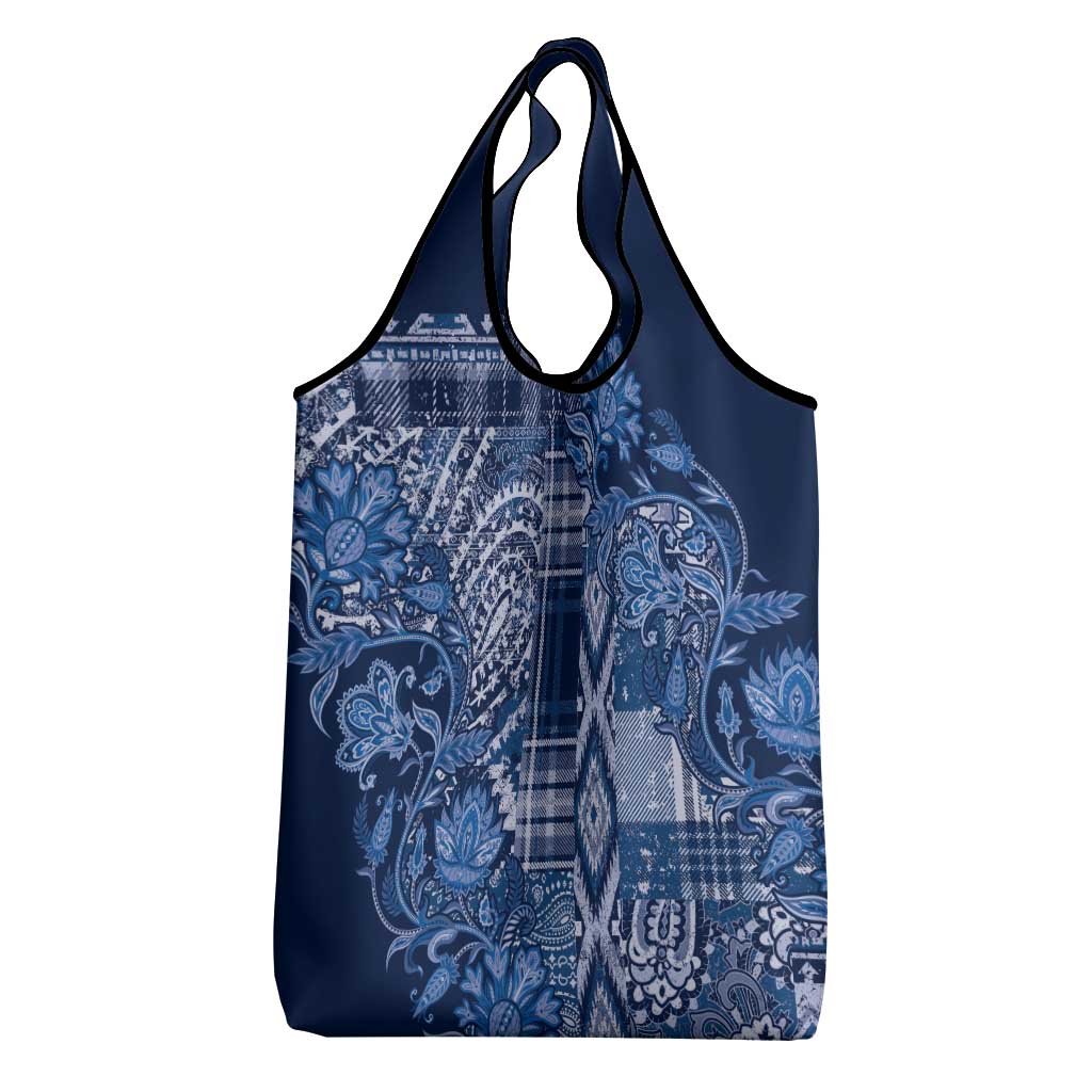 Afro Floral mix Maasai Shuka Grocery Bag Blue Moitf