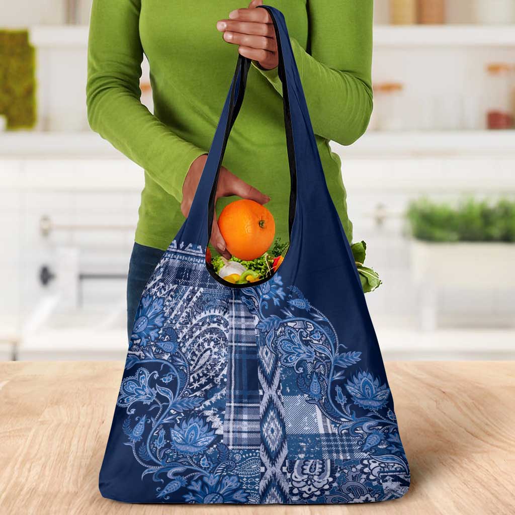 Afro Floral mix Maasai Shuka Grocery Bag Blue Moitf
