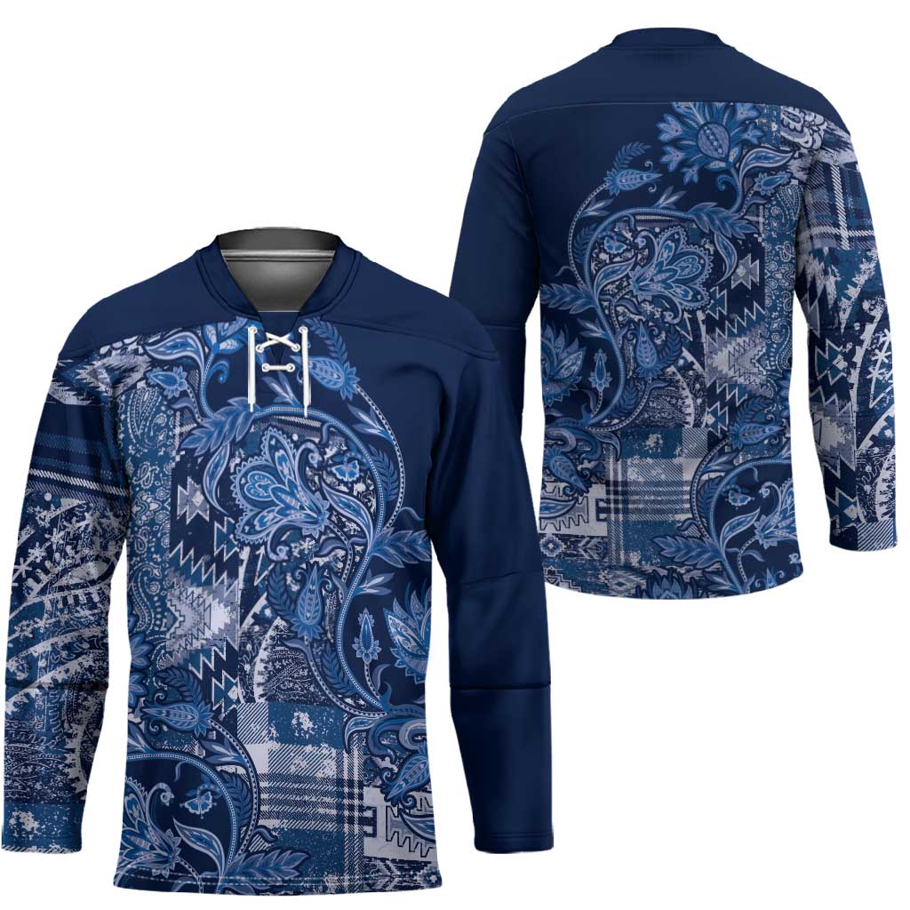 Africa Floral mix Maasai Shuka Hockey Jersey Blue Moitf