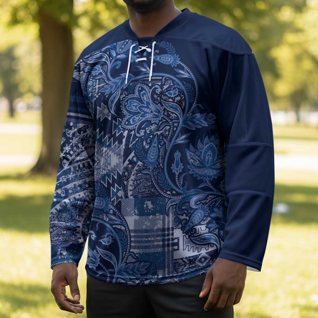 Africa Floral mix Maasai Shuka Hockey Jersey Blue Moitf