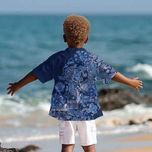 Afro Floral mix Maasai Shuka Kid Hawaiian Shirt Blue Moitf