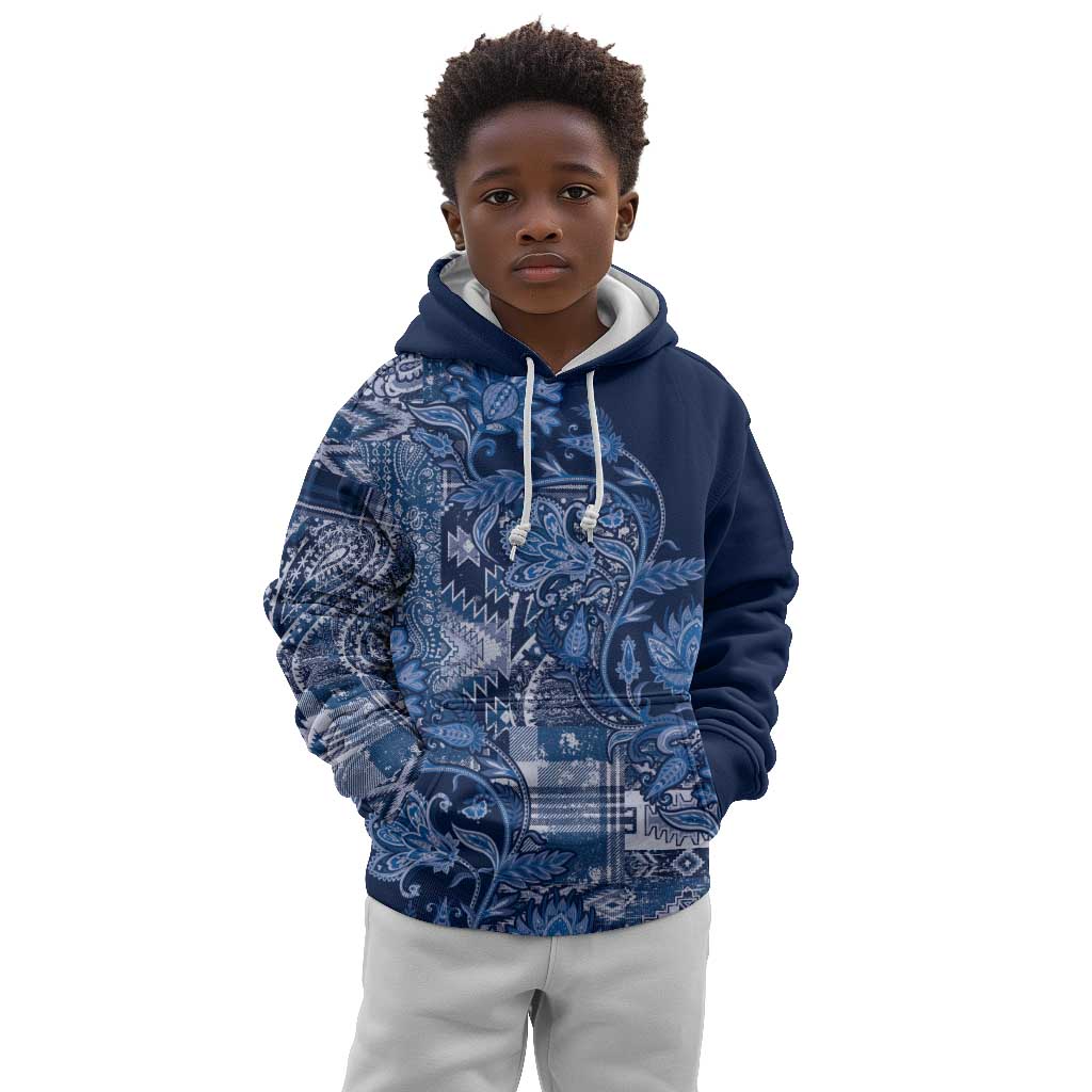 Afro Floral mix Maasai Shuka Kid Hoodie Blue Moitf