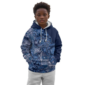 Afro Floral mix Maasai Shuka Kid Hoodie Blue Moitf