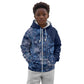 Afro Floral mix Maasai Shuka Kid Hoodie Blue Moitf