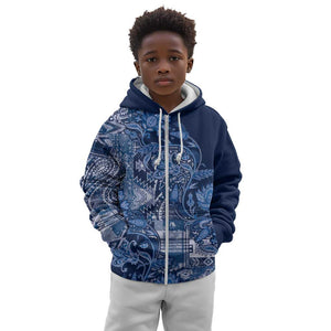 Afro Floral mix Maasai Shuka Kid Hoodie Blue Moitf