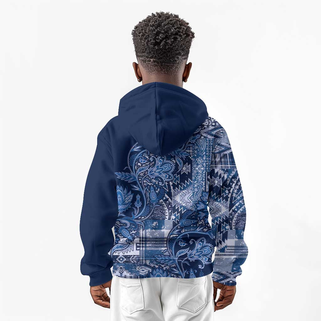 Afro Floral mix Maasai Shuka Kid Hoodie Blue Moitf
