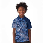 Afro Floral mix Maasai Shuka Kid Polo Shirt Blue Moitf